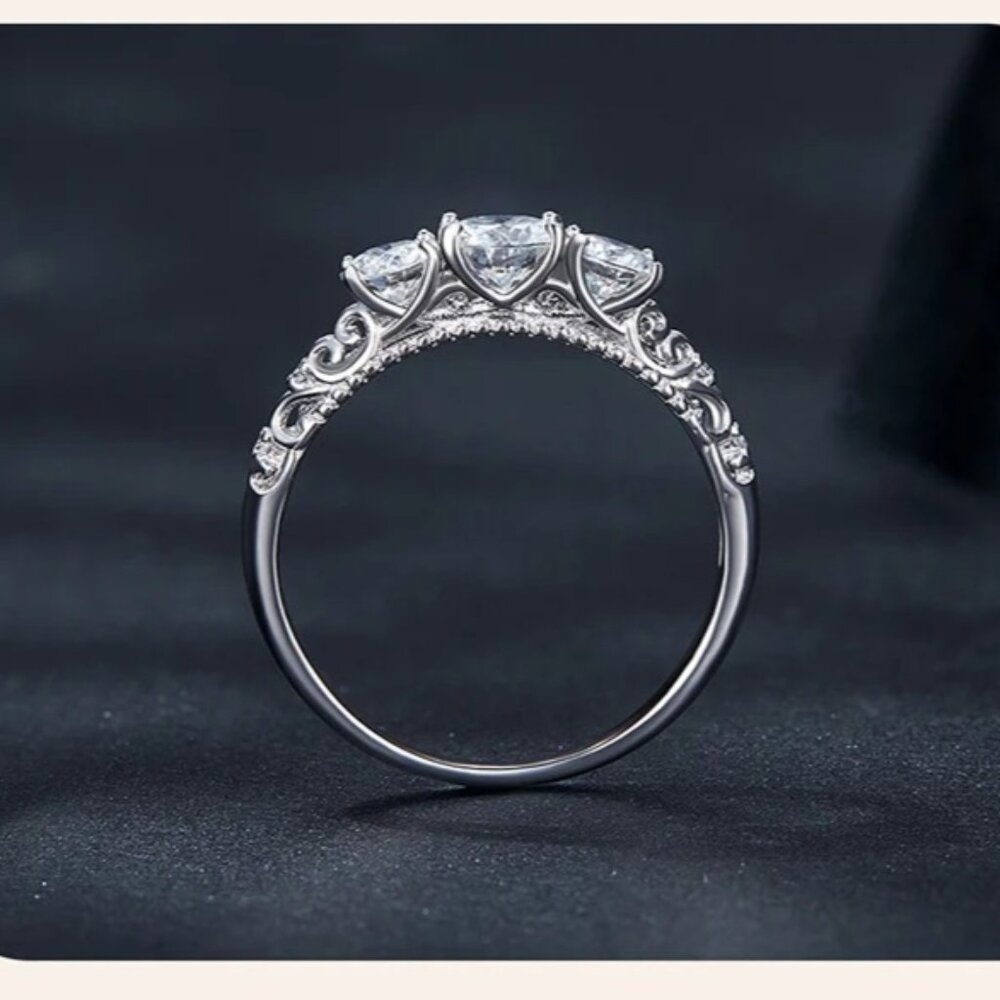 Stunning Petite 3 Stone GRA Certified 1.10Ctw Moissanite Diamond Ring - Picture 1 of 15